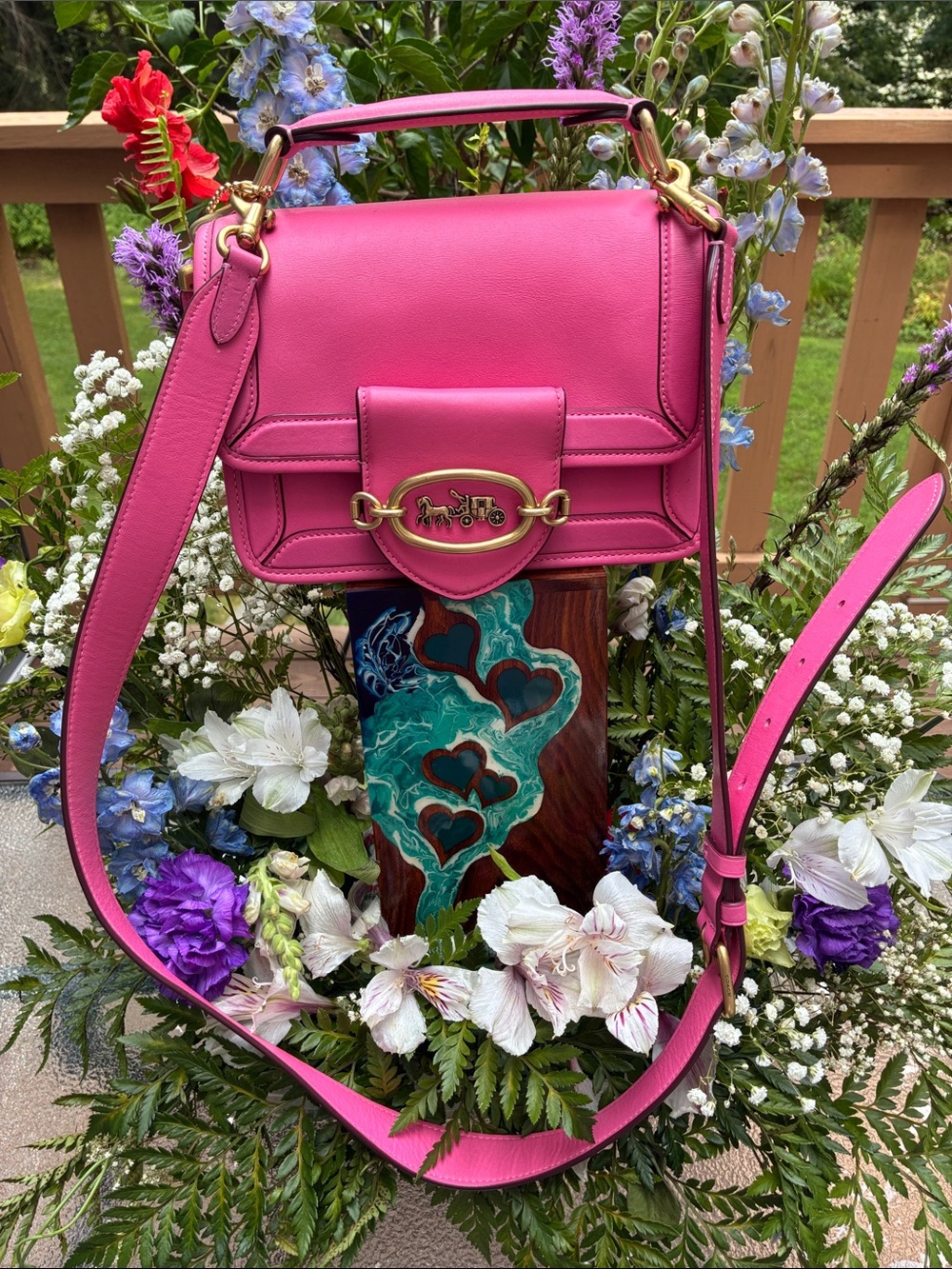 Coach Hot Pink Leather Crossbody with Gold Hardware
